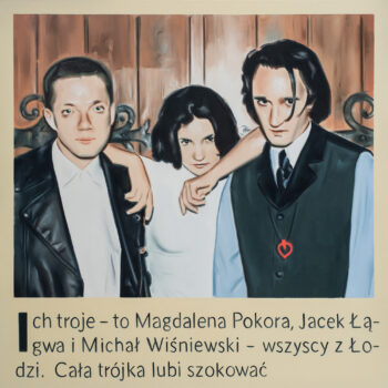 Marcin Maciejowski, "Cała trójka lubi szokować", 2021, olej na płótnie, 120 × 120